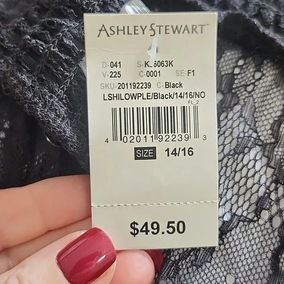 NWT ASHLEY STEWART BLACK LACE & FAUX LEATHER HI LOW GOTHIC TOP SIZE 14/16 - Picture 11 of 16